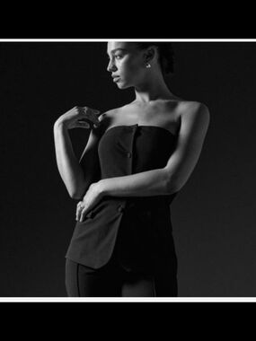 H&M Black Strapless Button-Front Top
